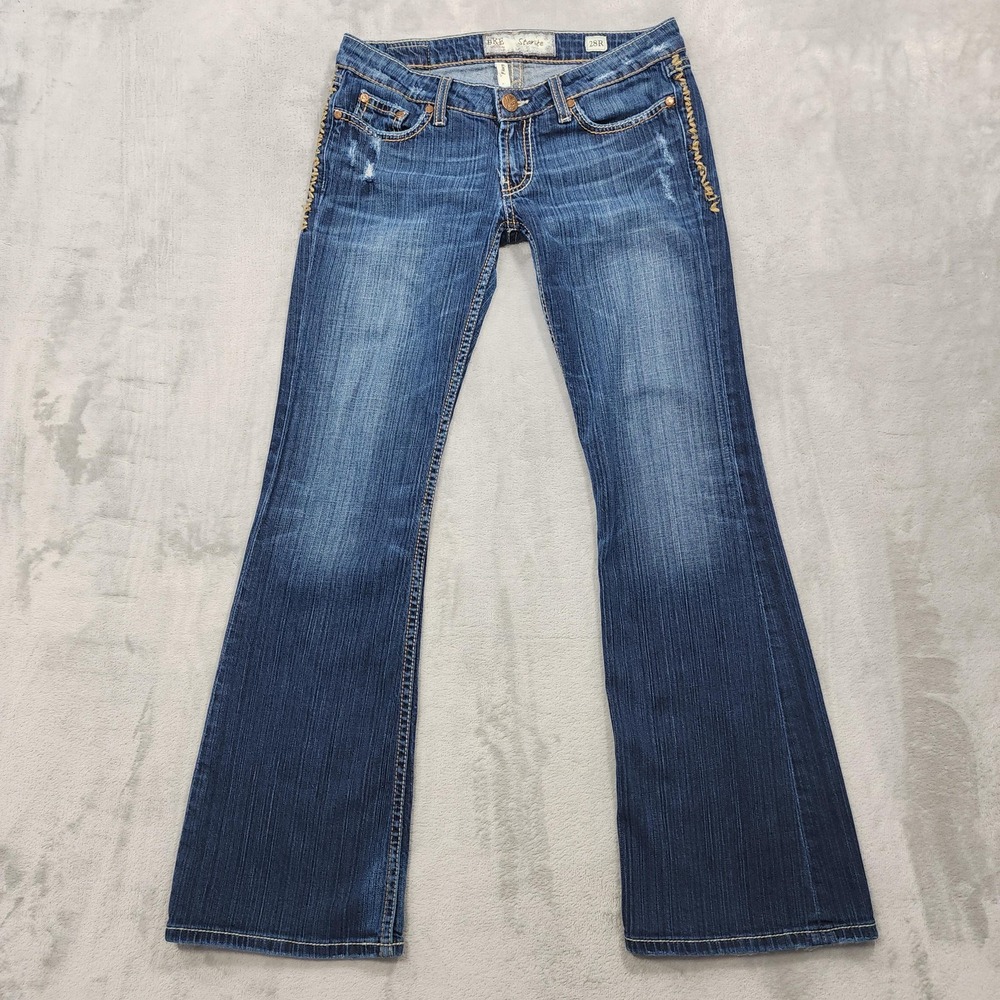 BKE Denim Jeans Womens 28R Blue Starlite Low Rise Flare Distressed Stretch